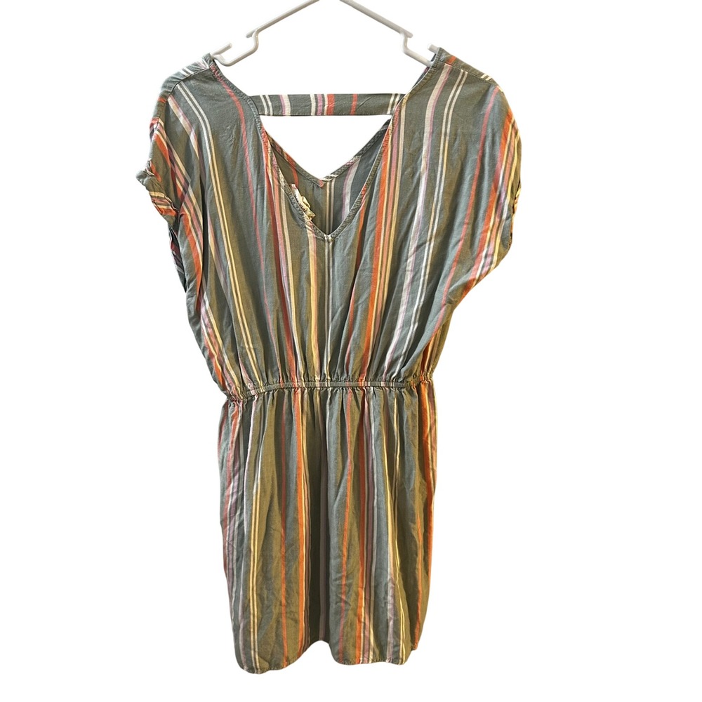 Pink Rose Sleeveless Striped Midi Dress Sage Green elastic Waist Casual Women's - Picture 3 of 5